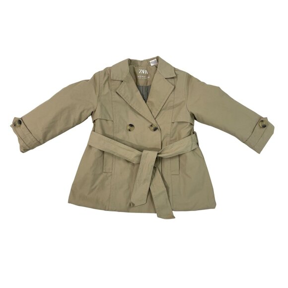Zara Kids Beige Belted Double-Breasted Trench Coat With Quilted Lining Sz 12-18M